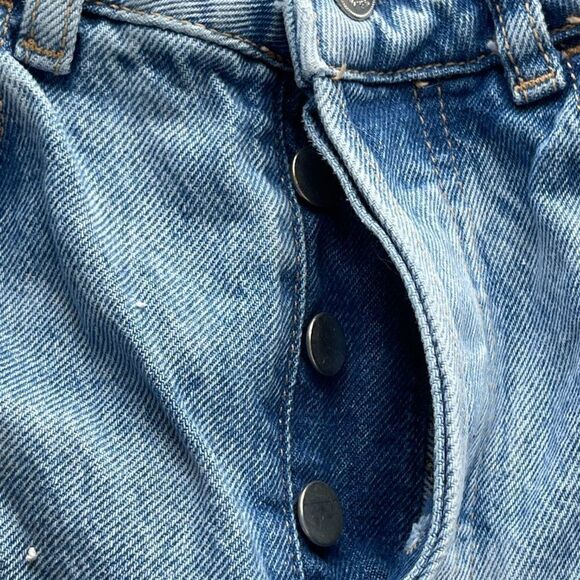 Zara Ripped Distressed High Rise Button Fly Straight Fit Mom Jeans Size: 0/24 - Picture 2 of 8